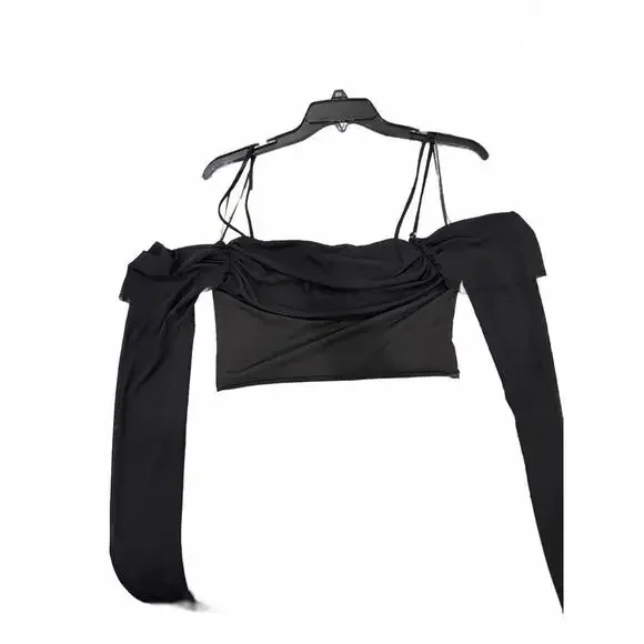 NWT Urban Outfitters Bella Black Cold Shoulder Cropped Top- Size Medium - Picture 3 of 9